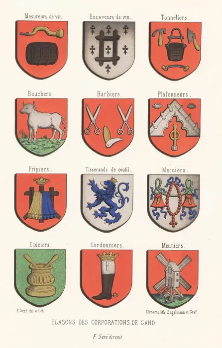 Framed Print : Coats of arms or escutcheons of the guilds of Ghent Framed Print : Coats of arms or escutcheons of the guilds of Ghent