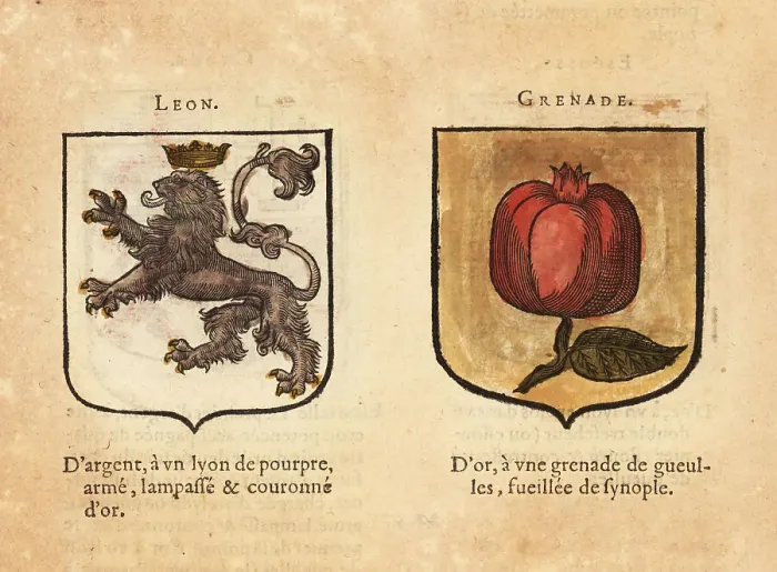 Framed Print : Coats of arms of the Kingdoms of Lyons and Granada Framed Print : Coats of arms of the Kingdoms of Lyons and Granada