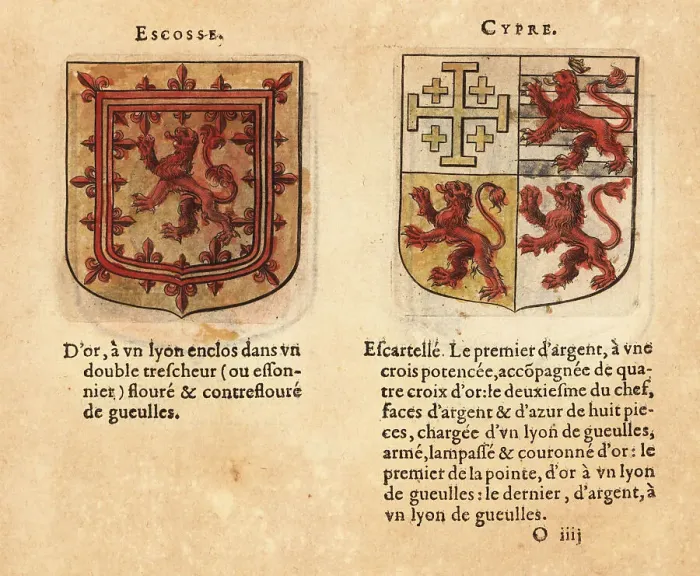 Framed Print : Coats of arms of the Kingdoms of Scotland and Cyprus Framed Print : Coats of arms of the Kingdoms of Scotland and Cyprus