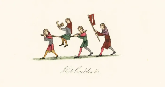 Framed Print : Cock-throwing game, 14th century Framed Print : Cock-throwing game, 14th century
