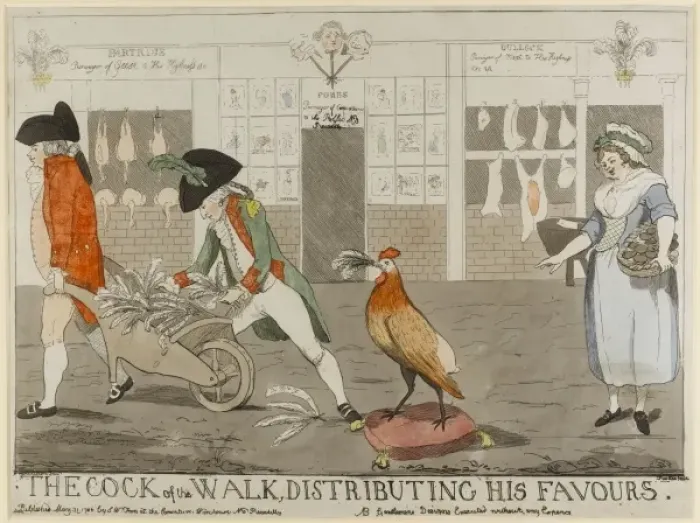 Framed Print : The Cock of the Walk, distributing his favours Framed Print : The Cock of the Walk, distributing his favours