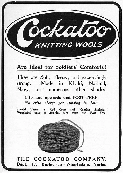 Cockatoo knitting wools advertisement, 1917
