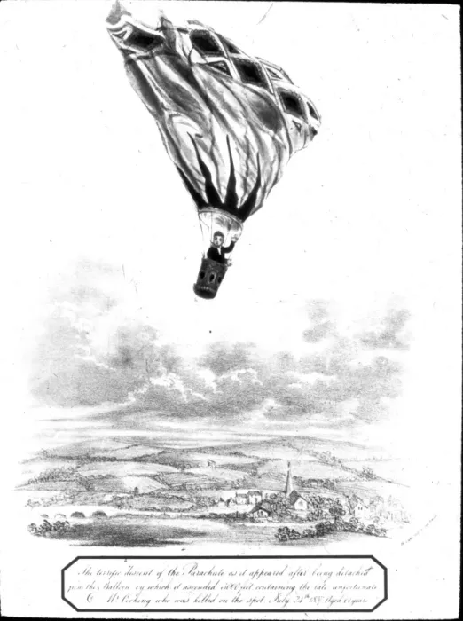 Framed Print : Cockings fatal parachute descent 24th July 1837 Framed Print : Cockings fatal parachute descent 24th July 1837