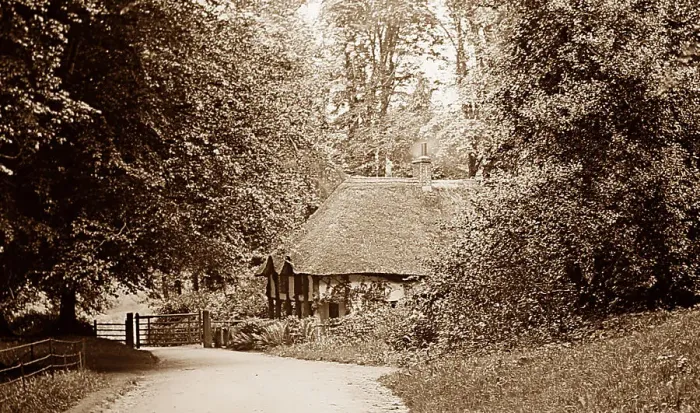 Framed Print : Cockington Court Lodge, Devon, Victorian period Framed Print : Cockington Court Lodge, Devon, Victorian period