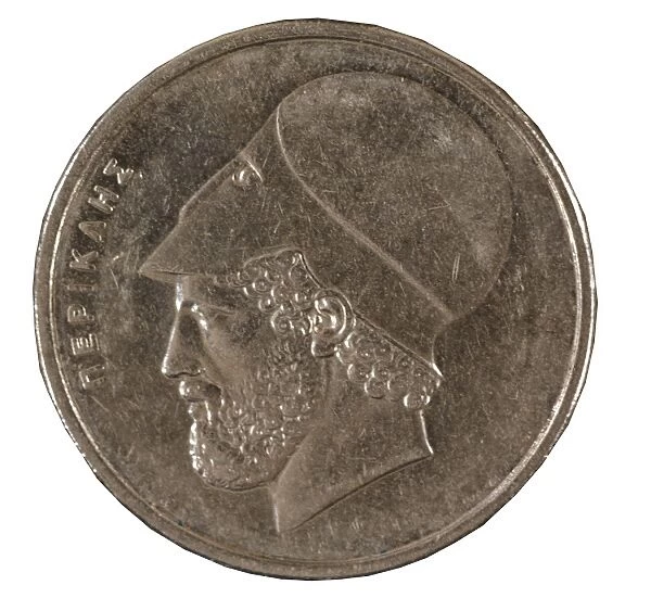 Coin with Pericles. Coin with the portrait of Pericles. Greek art. Coin