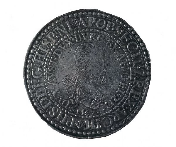 Coin with portrait of king Philip II of Spain