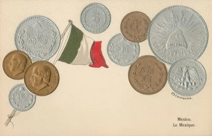 Framed Print : Coins of Mexico, Central America and flag Framed Print : Coins of Mexico, Central America and flag