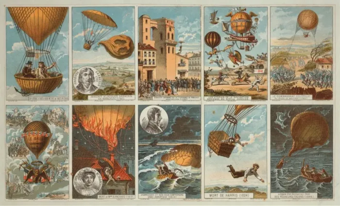 Framed Print : Collecting cards with pictures of events in ballooning histo Framed Print : Collecting cards with pictures of events in ballooning histo