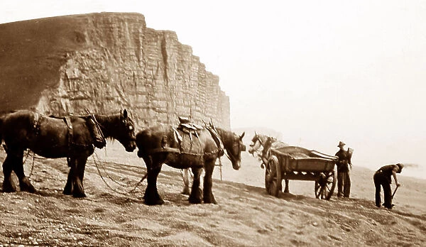 Collecting gravel from West Bay, Bridport, early 1900s