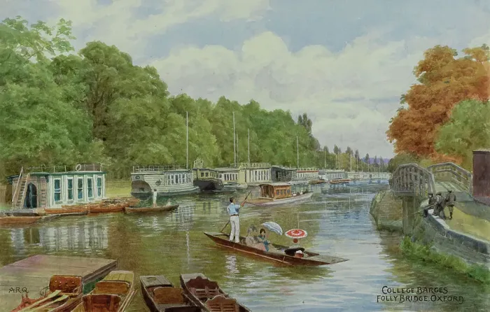 Framed Print : College barges at Folly Bridge, Oxford, Oxfordshire Framed Print : College barges at Folly Bridge, Oxford, Oxfordshire
