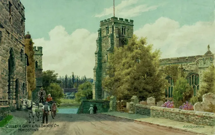 Framed Print : College Gate and All Saints Church, Maidstone, Kent Framed Print : College Gate and All Saints Church, Maidstone, Kent