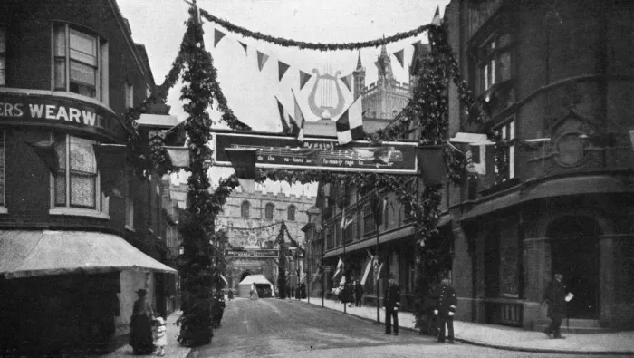 Framed Print : College Street, Gloucester, during the Three Choirs Festival Framed Print : College Street, Gloucester, during the Three Choirs Festival