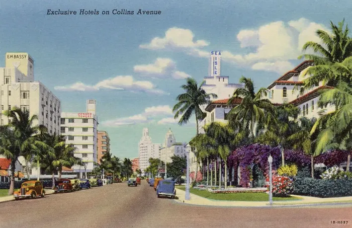 Framed Print : Collins Avenue hotels, Miami Beach, Florida, USA Date: 1941 Framed Print : Collins Avenue hotels, Miami Beach, Florida, USA Date: 1941