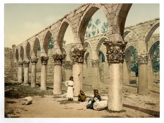 Framed Print : Colonnade of the ancient mosque, Baalbek, Holy Land, (i. e Framed Print : Colonnade of the ancient mosque, Baalbek, Holy Land, (i. e