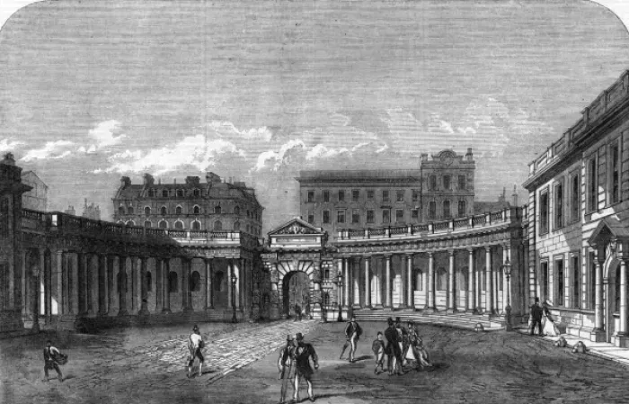 Framed Print : The Colonnade of Burlington House, London, 1866 Framed Print : The Colonnade of Burlington House, London, 1866
