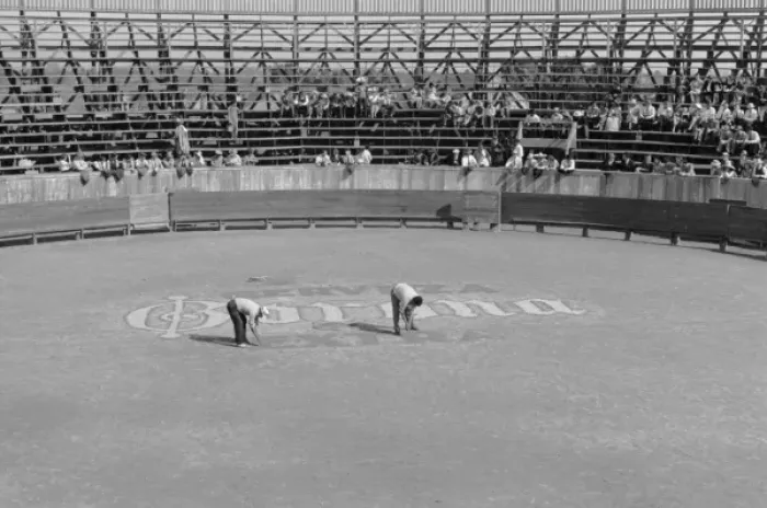 Framed Print : Colored sand advertisement, bullring, Matamoros, Tamaulipas