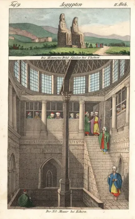 Framed Print : Colossi of Memnon at Luxor and the Nilometer in Cairo Framed Print : Colossi of Memnon at Luxor and the Nilometer in Cairo