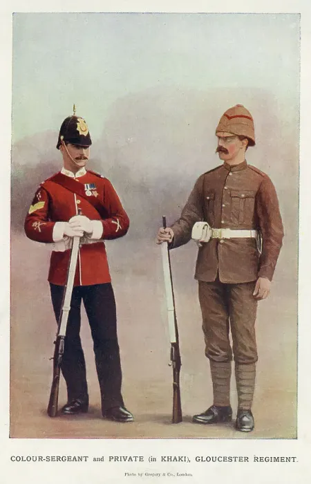 Framed Print : Colour-Sergeant and Private in khaki, Gloucester Regiment Framed Print : Colour-Sergeant and Private in khaki, Gloucester Regiment