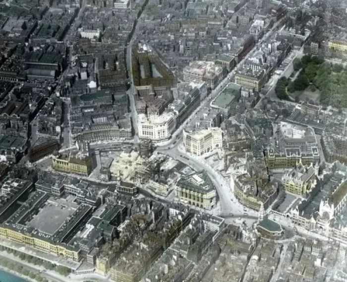 Framed Print : A coloured aerial view of Aldwych London Framed Print : A coloured aerial view of Aldwych London