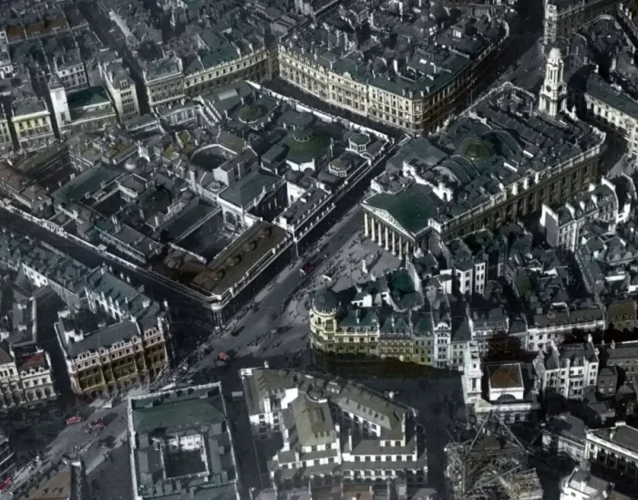 Framed Print : A coloured aerial view of the Bank of England London Framed Print : A coloured aerial view of the Bank of England London