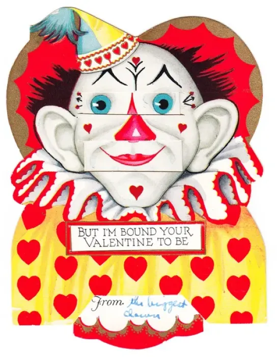Framed Print : Colourful clown on a Valentine card Framed Print : Colourful clown on a Valentine card
