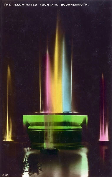The colourful Illuminated Fountain, Bournemouth, Devon