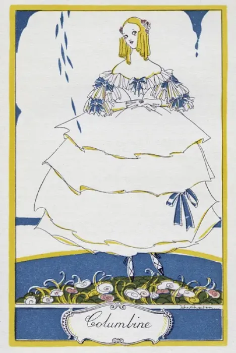 Framed Print : Columbine. Harlequin illustration, showing Columbine in a garden. Date: 1923 Framed Print : Columbine. Harlequin illustration, showing Columbine in a garden. Date: 1923