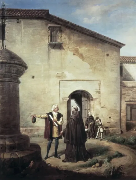 Framed Print : Columbus arrives to the Monastery of La Rᢩda Framed Print : Columbus arrives to the Monastery of La Rᢩda