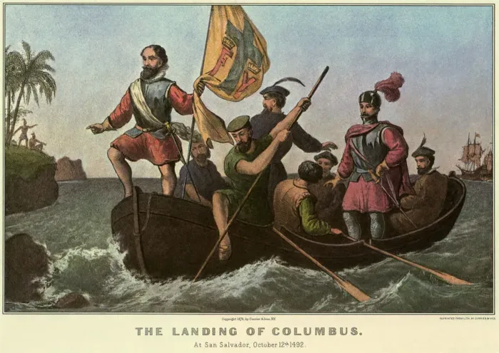 Framed Print : Columbus and Men in Canoe Date: 1876 Framed Print : Columbus and Men in Canoe Date: 1876