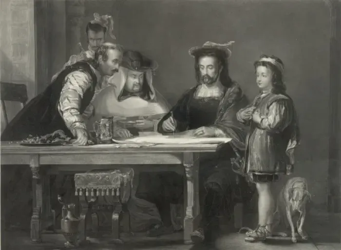 Framed Print : Columbus propounding his theory of a New World Framed Print : Columbus propounding his theory of a New World