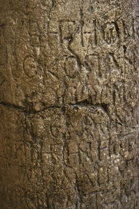 Framed Print : Detail of a column with memorial inscription of Framed Print : Detail of a column with memorial inscription of
