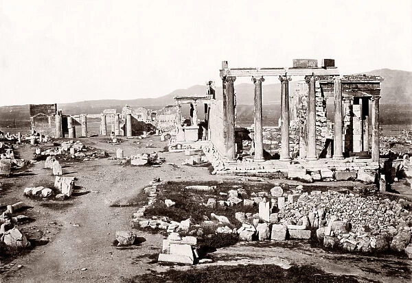 Columns and ruins, Acropolis, Athens, Greece, c, 1880 s