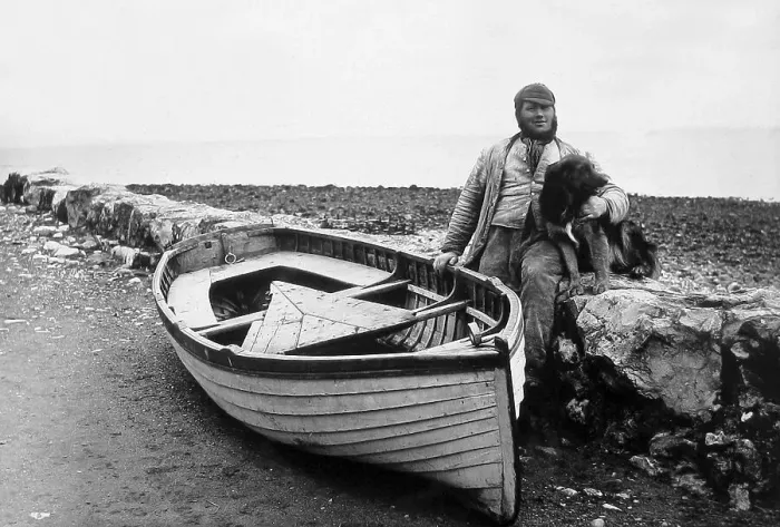 Framed Print : Colwyn Bay fisherman and dog Framed Print : Colwyn Bay fisherman and dog