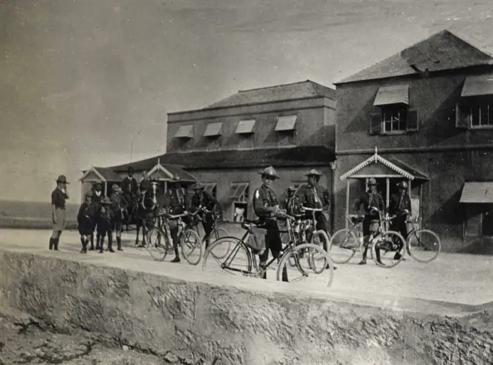 Framed Print : Combermere Scout Troop (1st Barbados) on bicycles Framed Print : Combermere Scout Troop (1st Barbados) on bicycles