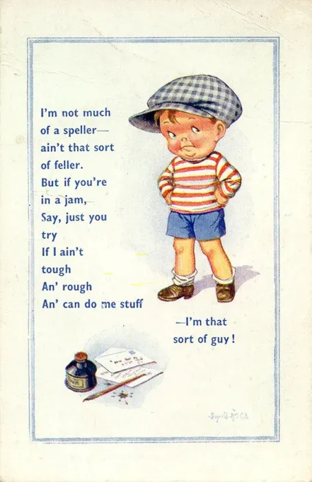 Framed Print : Comc postcard, Little boy introducing himself as that sort of guy'Date Framed Print : Comc postcard, Little boy introducing himself as that sort of guy'Date