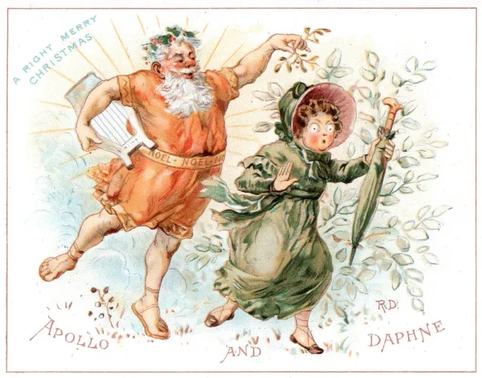Framed Print : Comic Christmas card, Apollo and Daphne Framed Print : Comic Christmas card, Apollo and Daphne