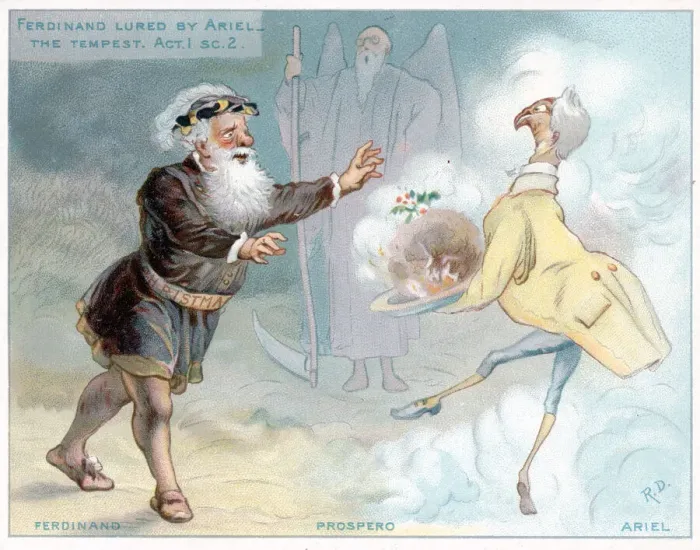 Framed Print : Comic Christmas card, scene from The Tempest Framed Print : Comic Christmas card, scene from The Tempest