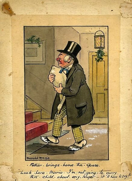 Comic Christmas postcard, Father brings home the goose Date: 20th century