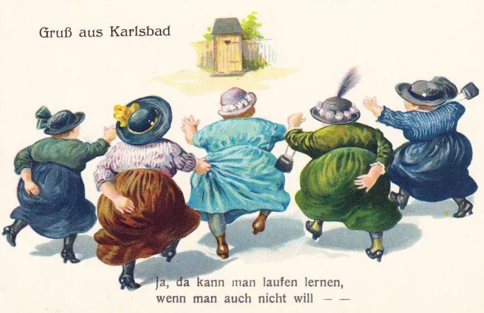 Framed Print : Comic German postcard -- health spa toilet Framed Print : Comic German postcard -- health spa toilet