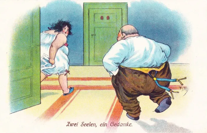 Framed Print : Comic German postcard -- health spa toilet Framed Print : Comic German postcard -- health spa toilet