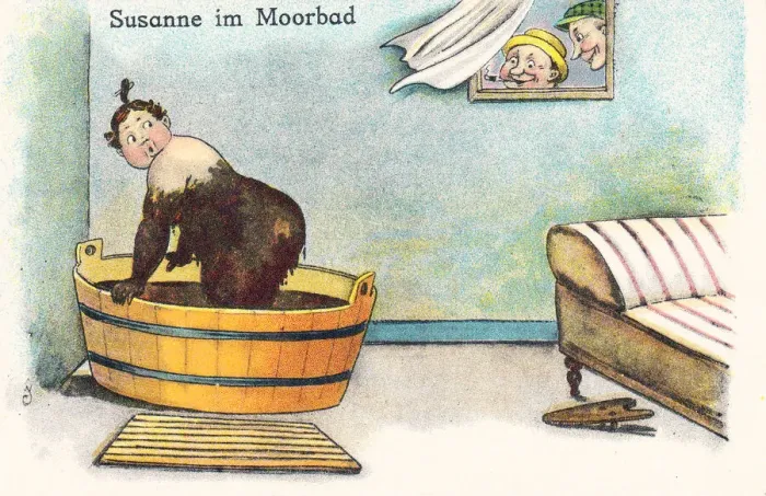 Framed Print : Comic German postcard -- mud bath at a health spa Framed Print : Comic German postcard -- mud bath at a health spa