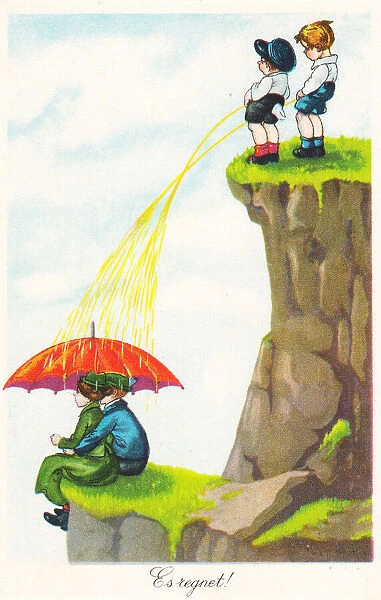 Comic German postcard -- Its raining