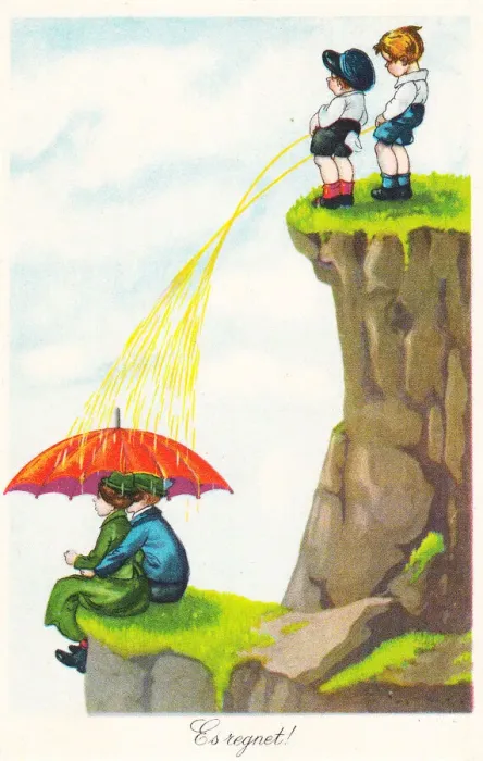 Framed Print : Comic German postcard -- Its raining Framed Print : Comic German postcard -- Its raining