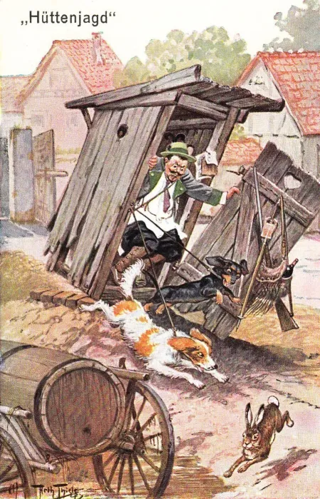 Framed Print : Comic German postcard -- toilet malfunction Framed Print : Comic German postcard -- toilet malfunction
