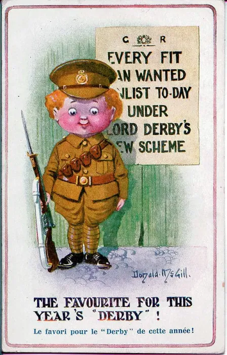 Framed Print : Comic patriotic postcard, wartime recruitment - under the Derby Scheme men could be signed up and ready for active service, to be called upon as and when required. Date: circa 1915 Framed Print : Comic patriotic postcard, wartime recruitment - under the Derby Scheme men could be signed up and ready for active service, to be called upon as and when required. Date: circa 1915