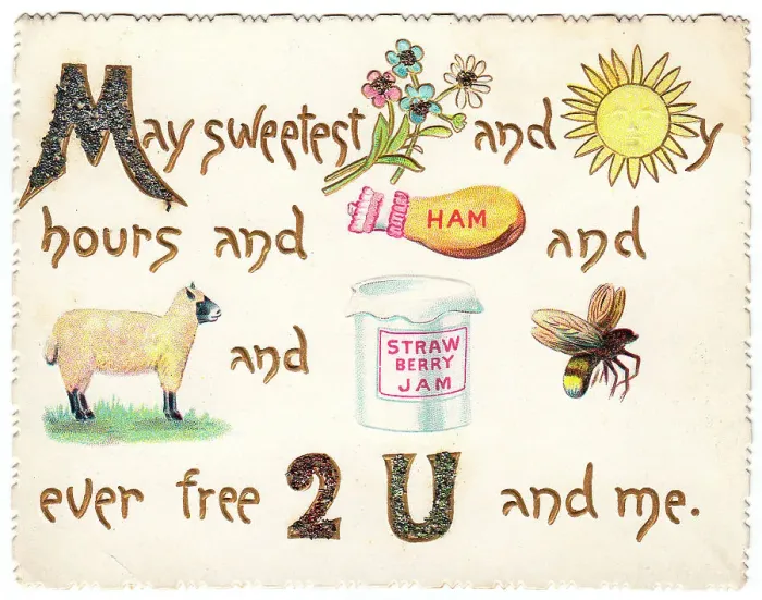 Framed Print : Comic pictogram verse on a greetings card Framed Print : Comic pictogram verse on a greetings card