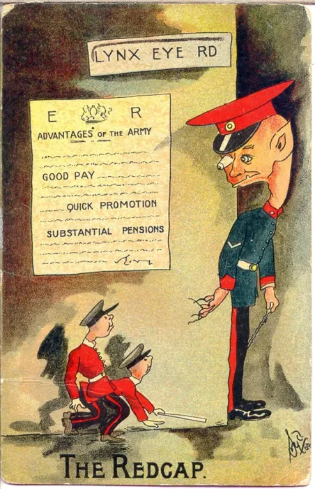 Framed Print : Comic postcard, Advantages of the army - The Redcap Date: early 20th century Framed Print : Comic postcard, Advantages of the army - The Redcap Date: early 20th century