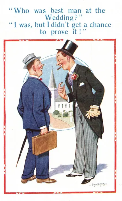 Framed Print : Comic postcard, best man at the wedding Date: 20th century Framed Print : Comic postcard, best man at the wedding Date: 20th century
