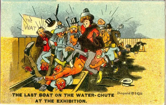 Framed Print : Comic postcard, Last Boat on the Water Chute, Edinburgh Exhibition Date: 20th century Framed Print : Comic postcard, Last Boat on the Water Chute, Edinburgh Exhibition Date: 20th century