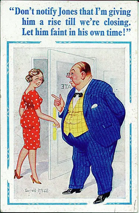 : Comic postcard, Boss instructs secretary Date: 20th century : Comic postcard, Boss instructs secretary Date: 20th century
